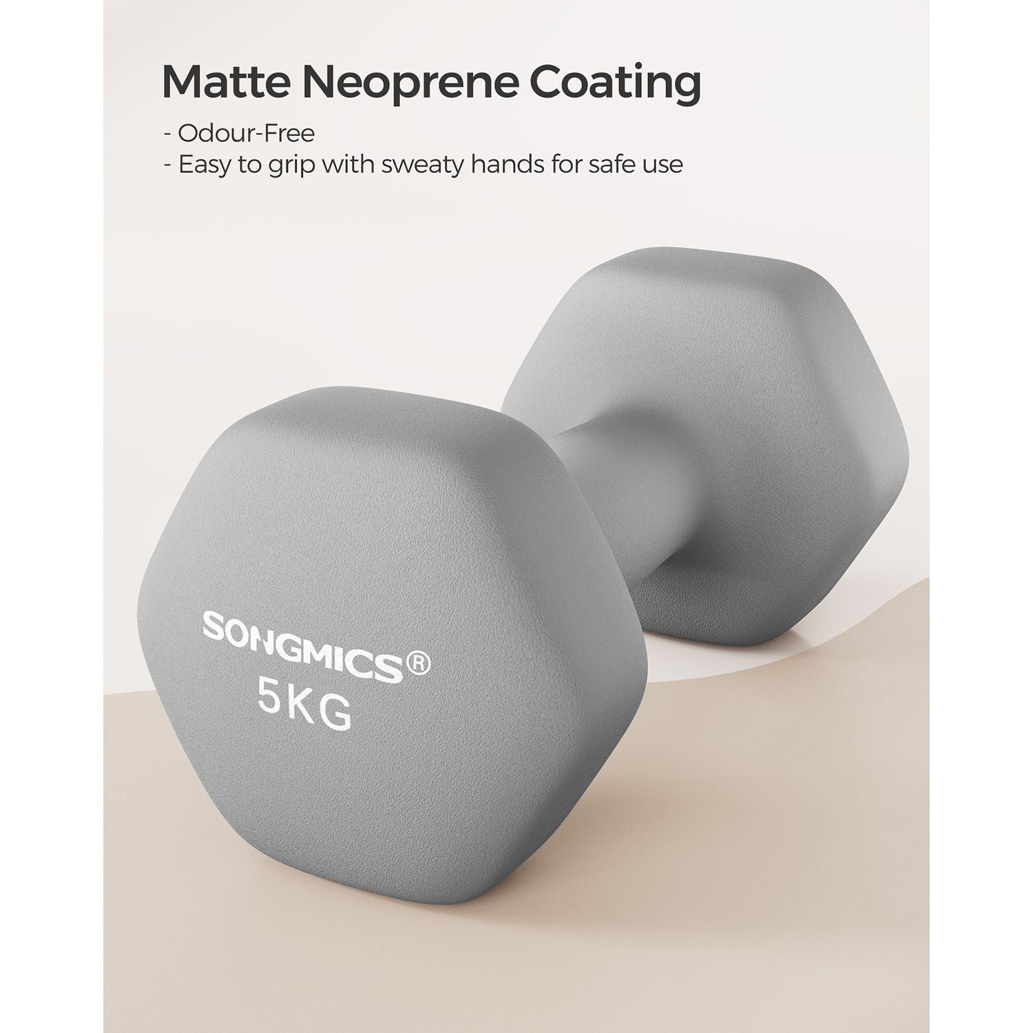 Set of 2 Hexagonal Dumbbells – Iron – Grey – 5 kg Each
