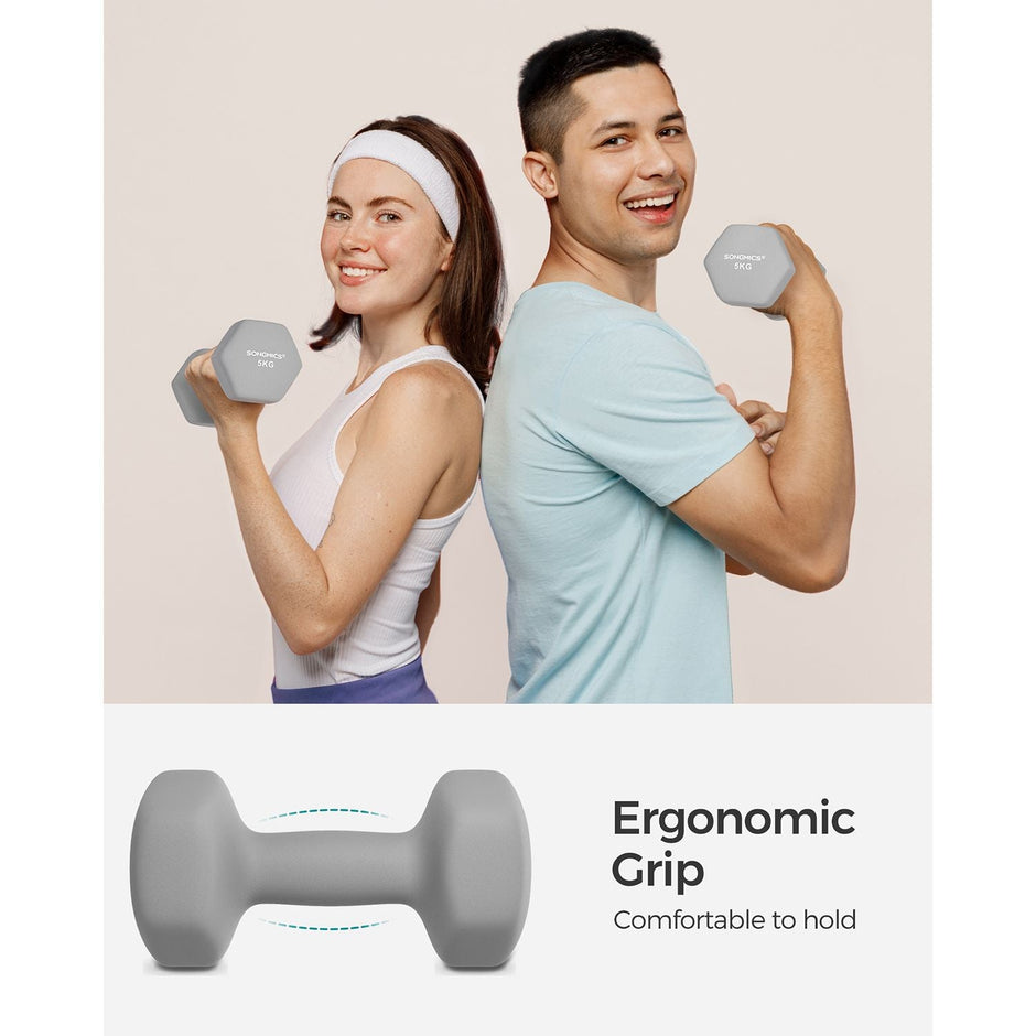Set of 2 Hexagonal Dumbbells – Iron – Grey – 5 kg Each
