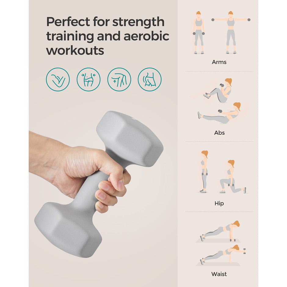 Set of 2 Hexagonal Dumbbells – Iron – Grey – 5 kg Each