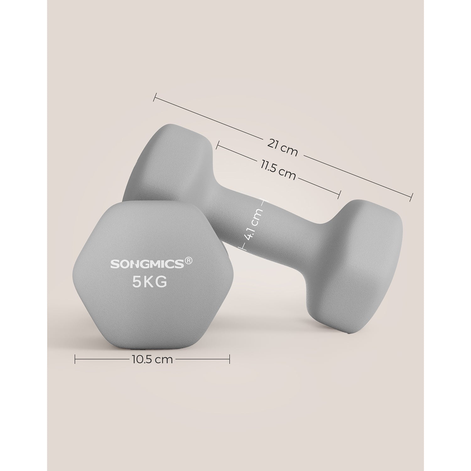 Set of 2 Hexagonal Dumbbells – Iron – Grey – 5 kg Each