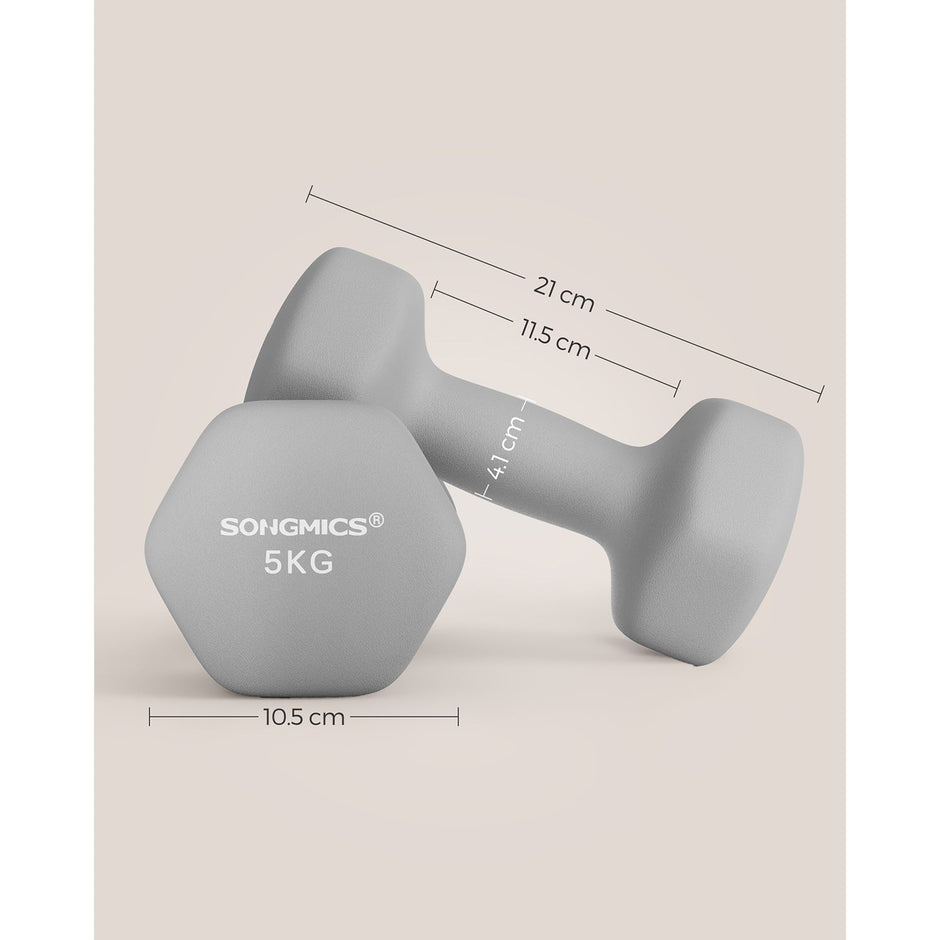 Set of 2 Hexagonal Dumbbells – Iron – Grey – 5 kg Each