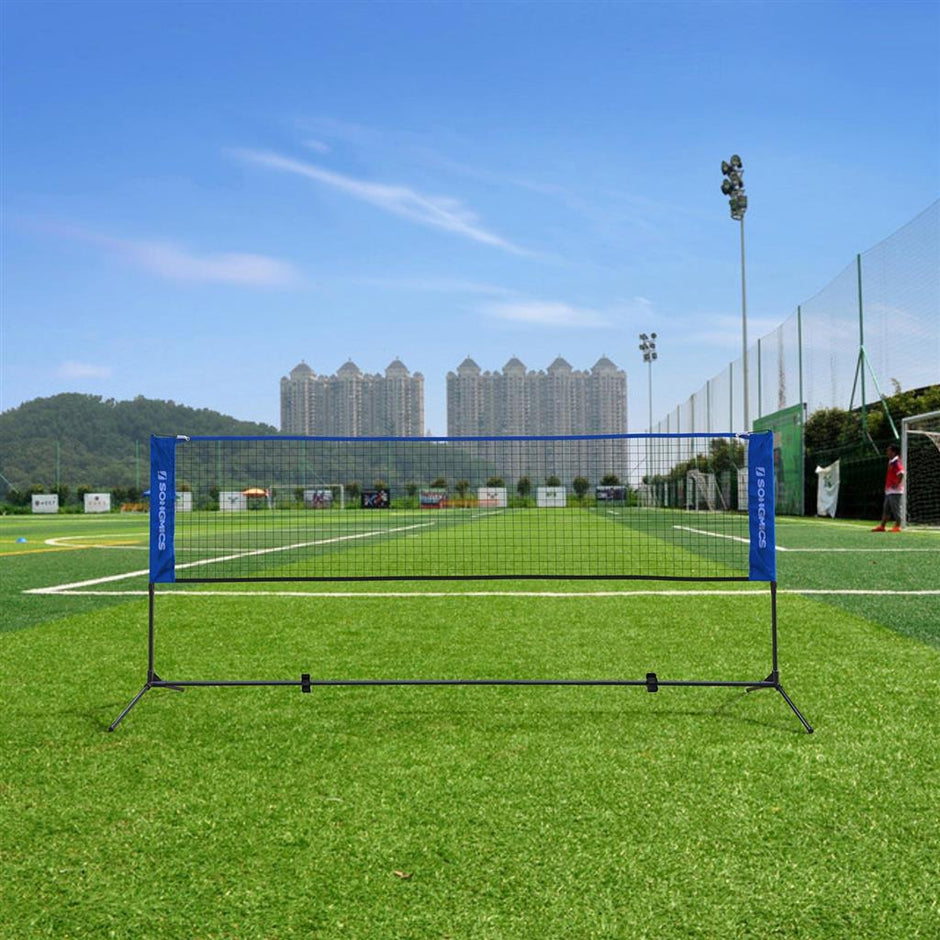 Badminton Net – Durable Fabric – Blue – Portable and Height Adjustable with Stand