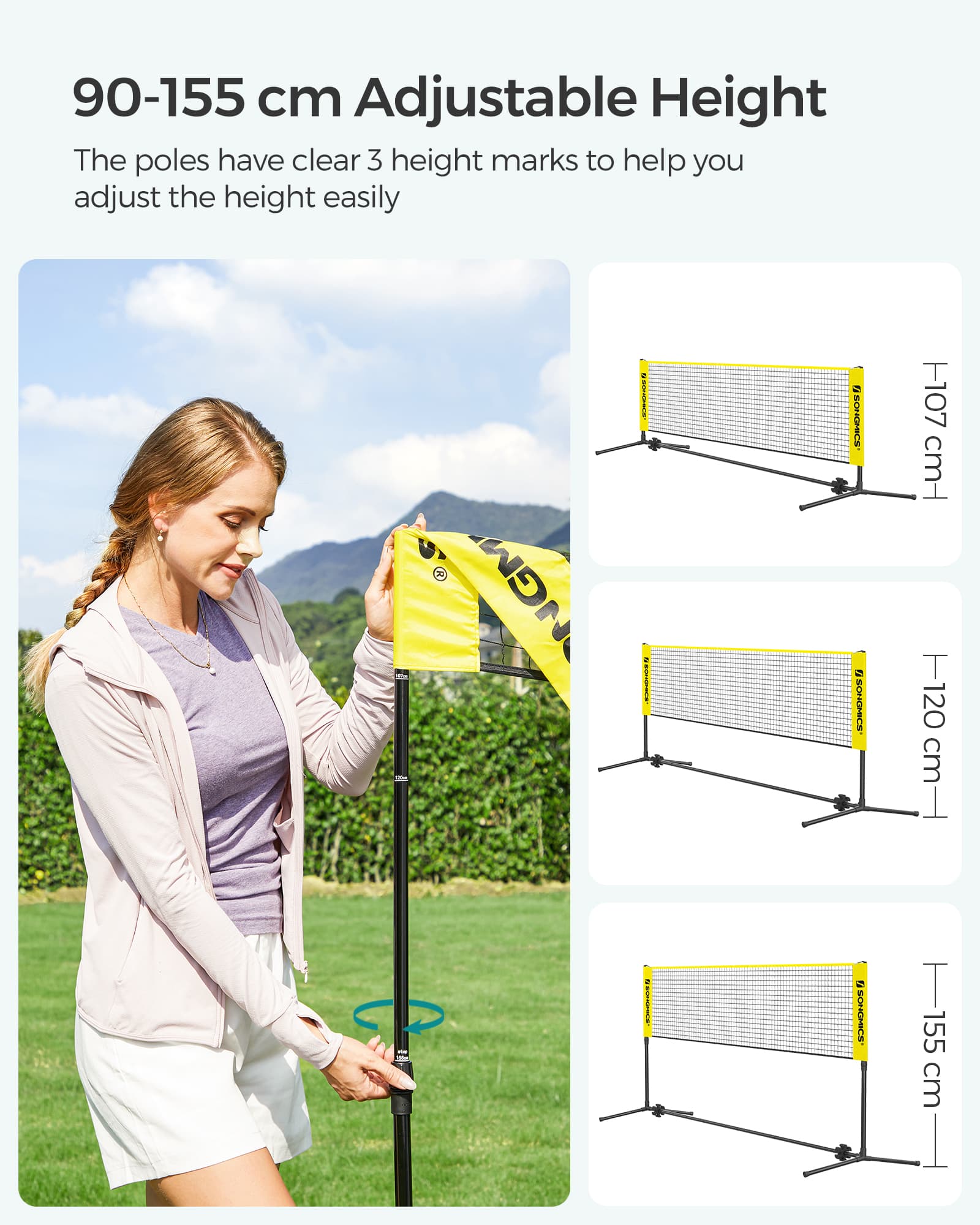 Badminton Net – High-Quality Material – Yellow – Portable and Height Adjustable with Stand