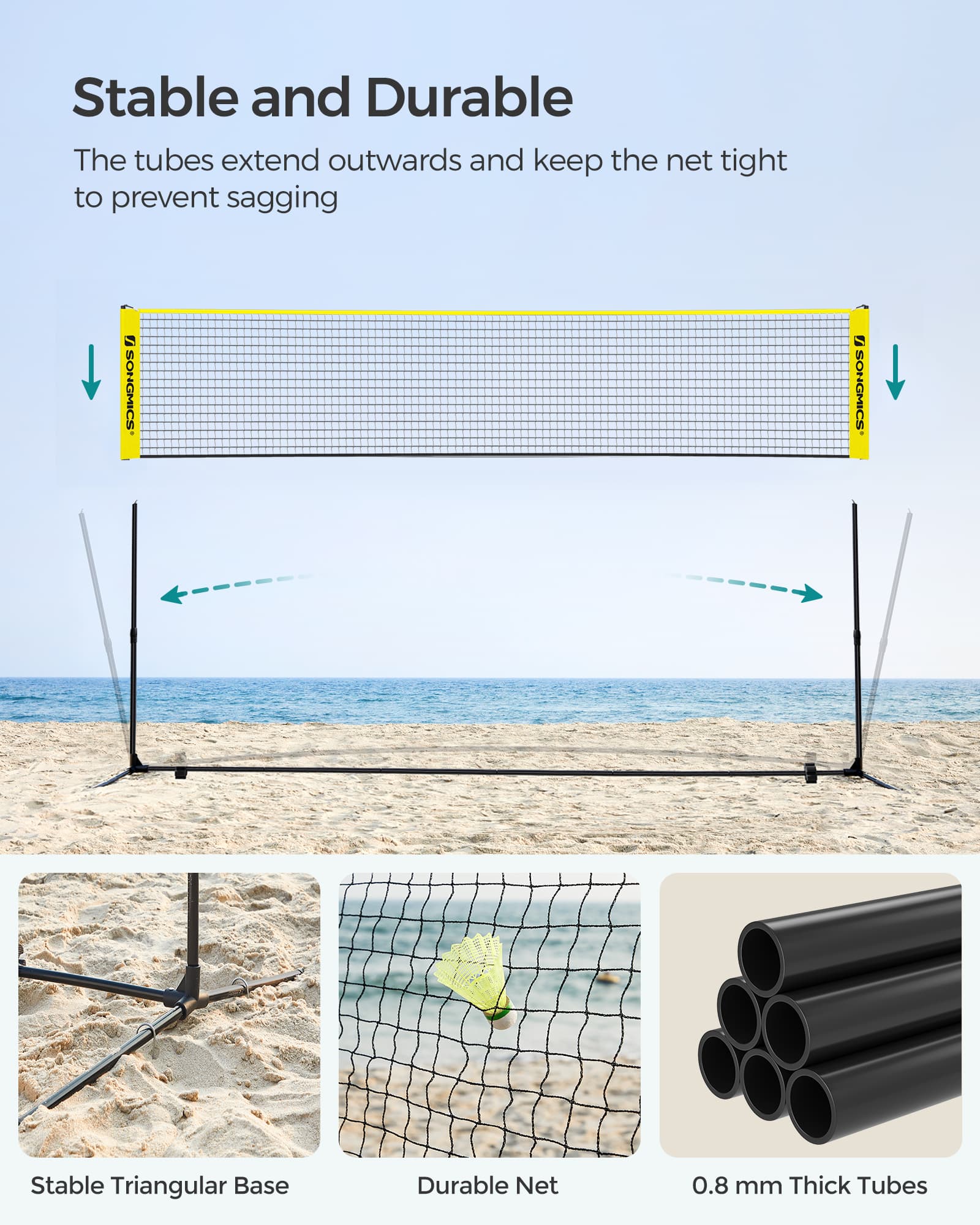 Badminton Net – High-Quality Material – Yellow – Portable and Height Adjustable with Stand