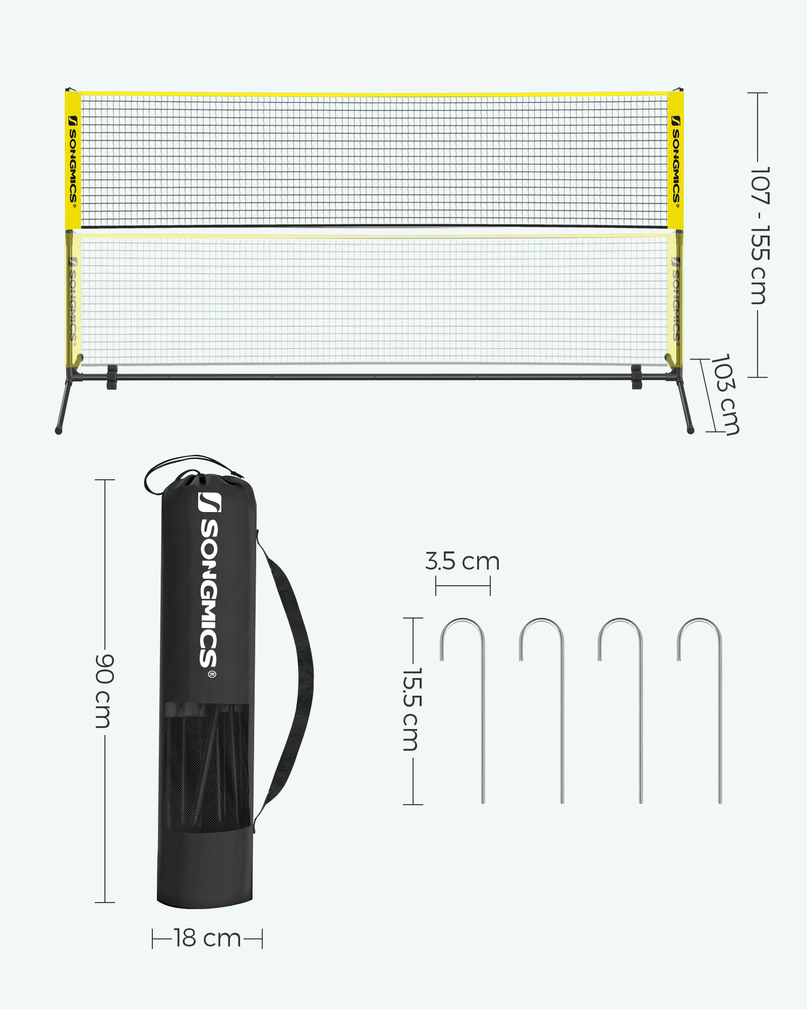 Badminton Net – High-Quality Material – Yellow – Portable and Height Adjustable with Stand
