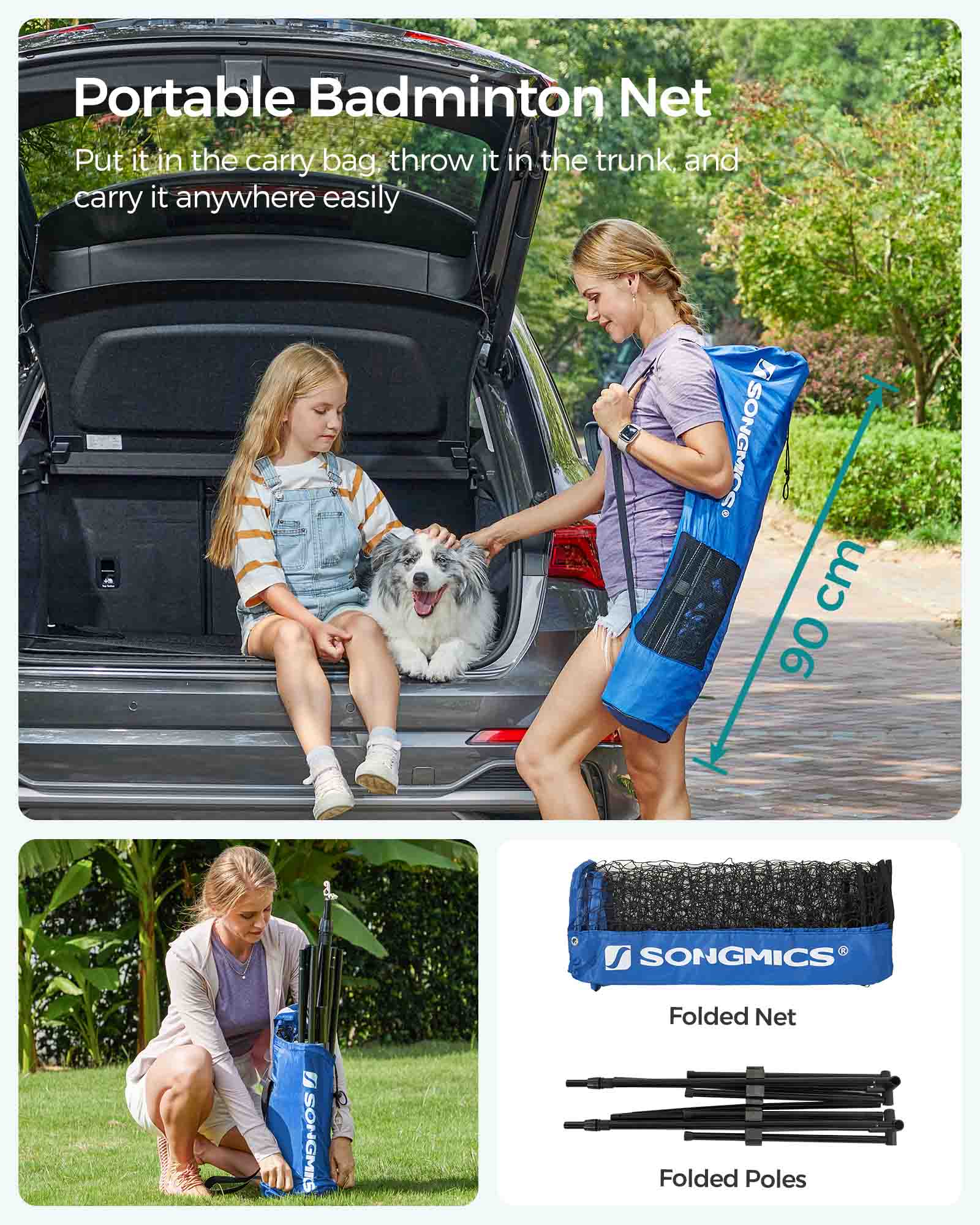 Portable Badminton Tennis Net – Adjustable Height – 4m – Includes Stand