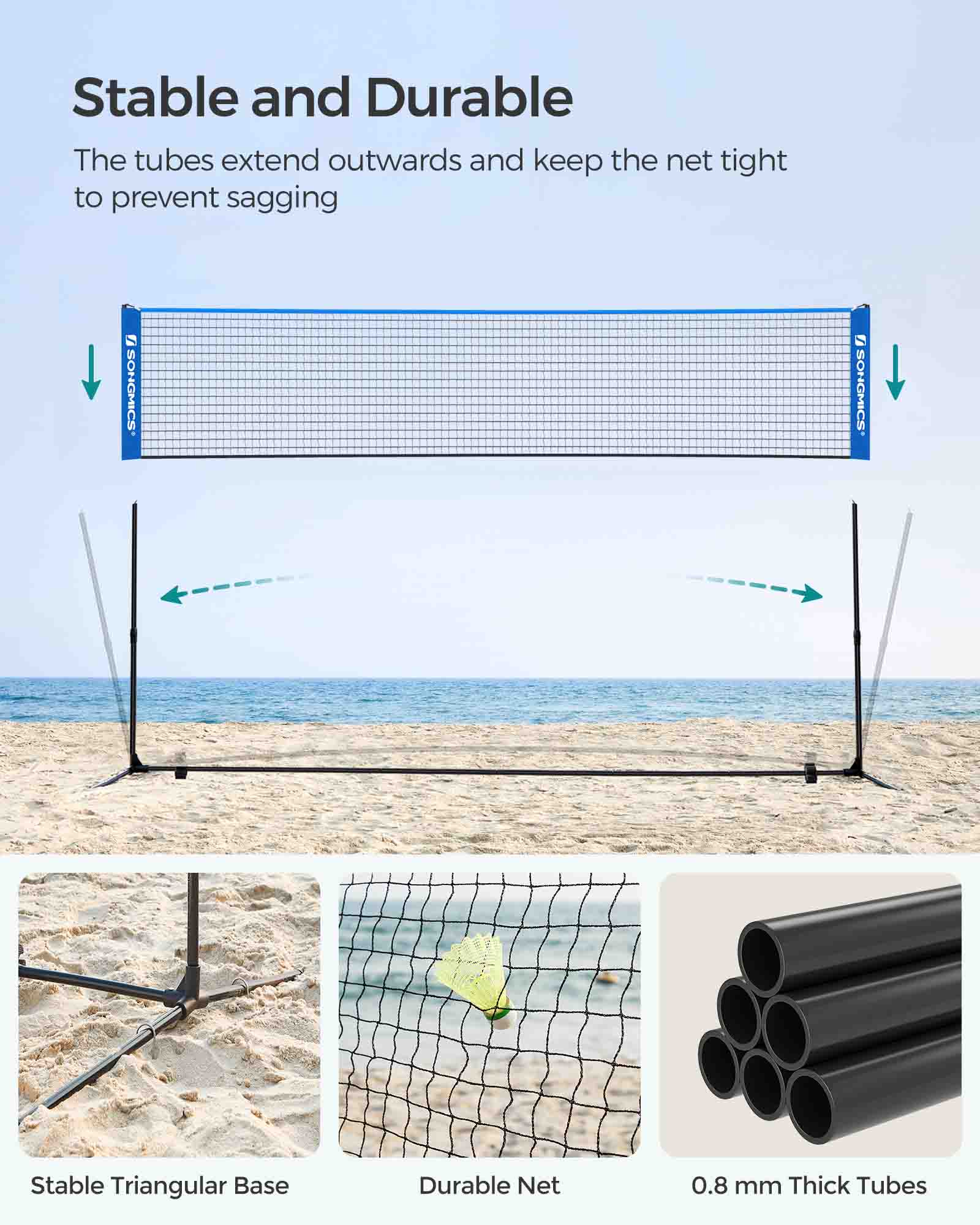Portable Badminton Tennis Net – Adjustable Height – 4m – Includes Stand