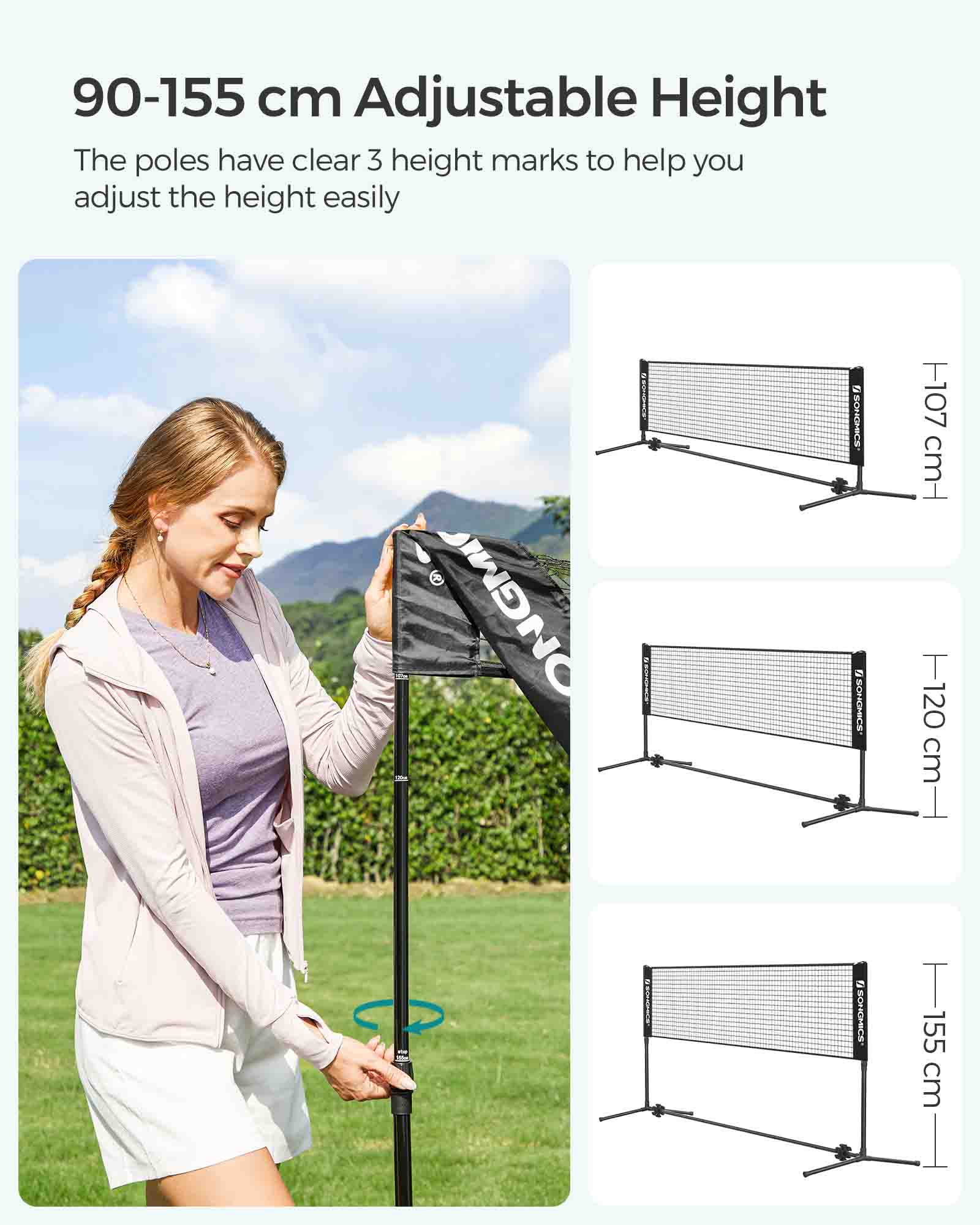 Tennis Net – Durable Mesh – Black – Height Adjustable