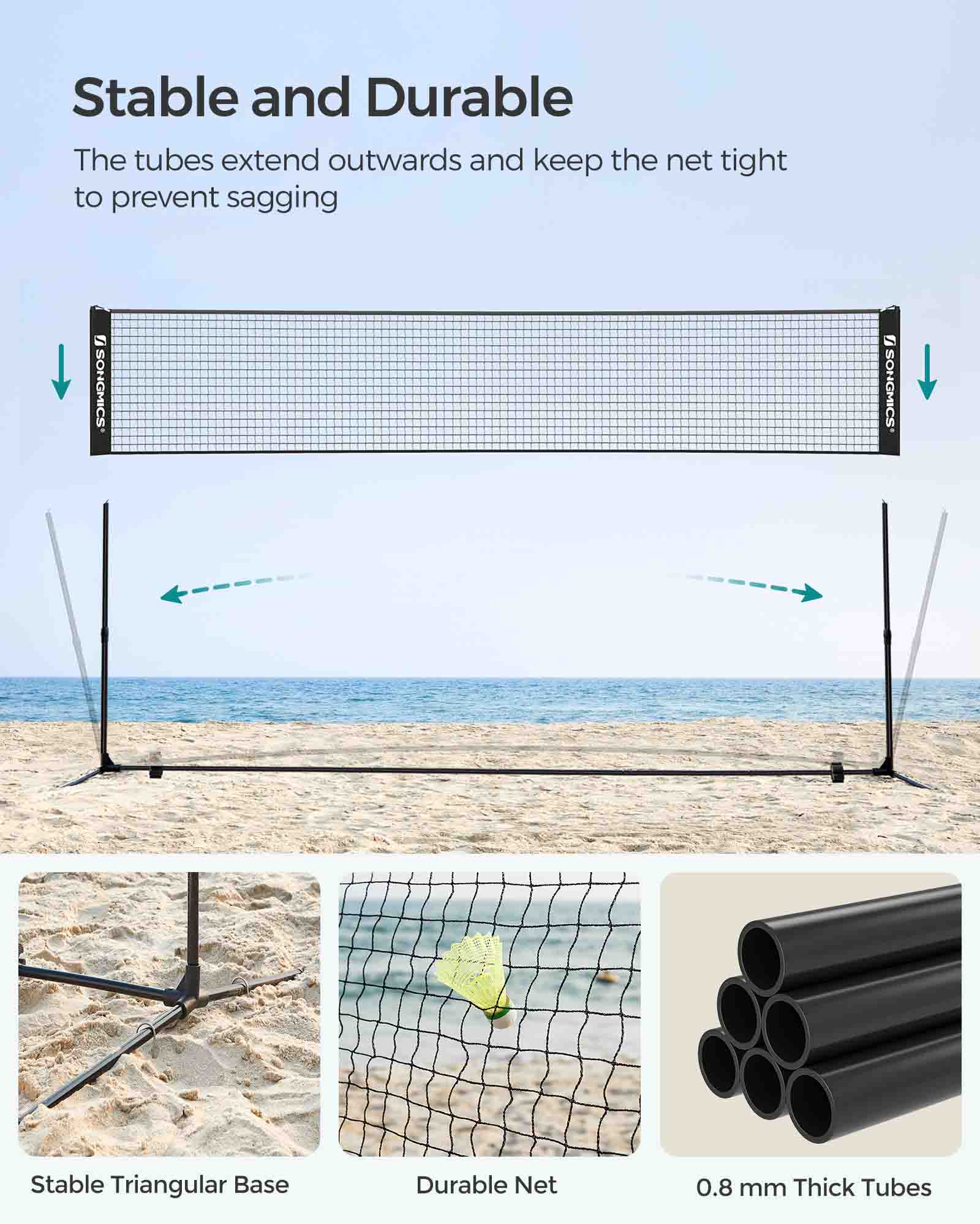 Tennis Net – Durable Mesh – Black – Height Adjustable