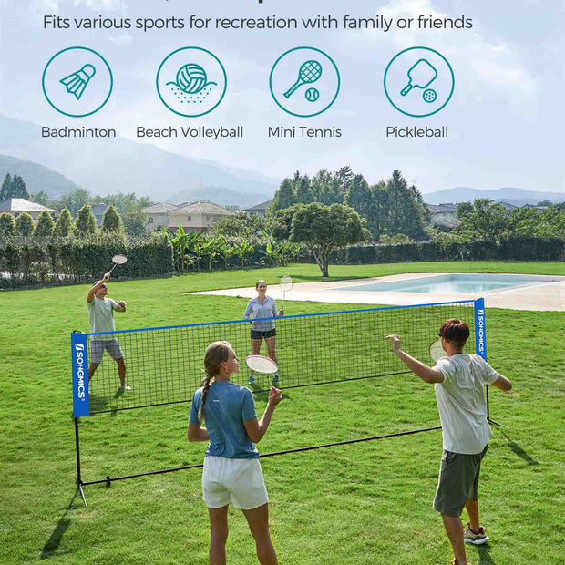 Tennis Net – Polyester – Blue – 5m Height Adjustable with Poles