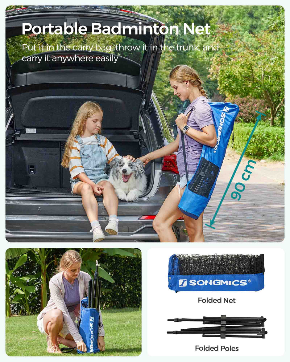 Tennis Net – Polyester – Blue – 5m Height Adjustable with Poles