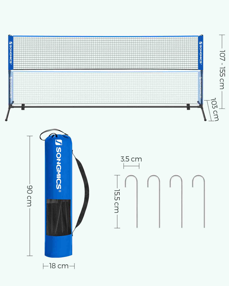 Tennis Net – Polyester – Blue – 5m Height Adjustable with Poles