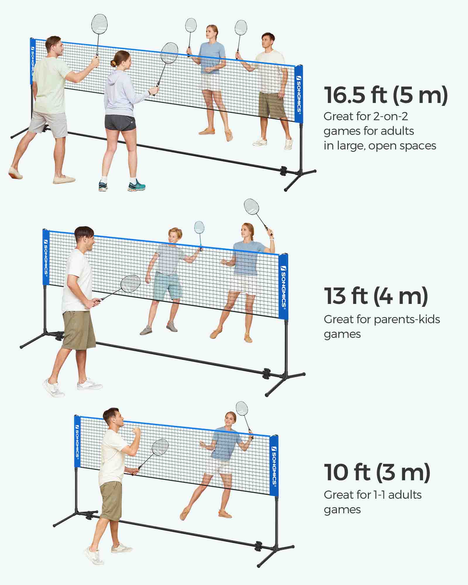 Tennis Net – Polyester – Blue – 5m Height Adjustable with Poles