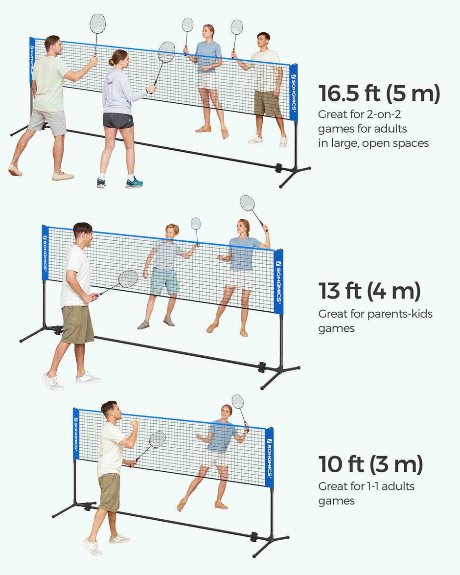 Tennis Net – Polyester – Blue – 5m Height Adjustable with Poles