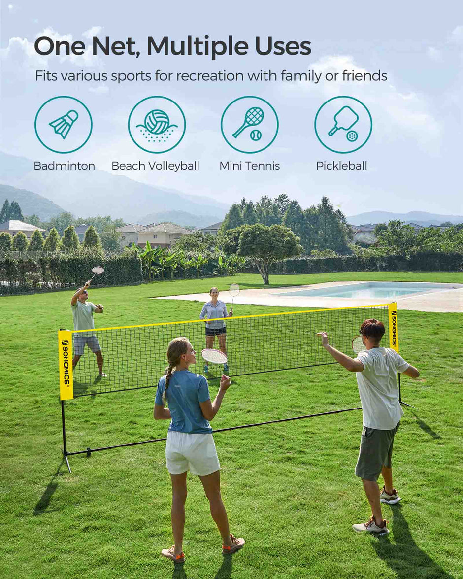 Height Adjustable Badminton Net – Durable Fabric – 5m – Includes Adjustable Poles