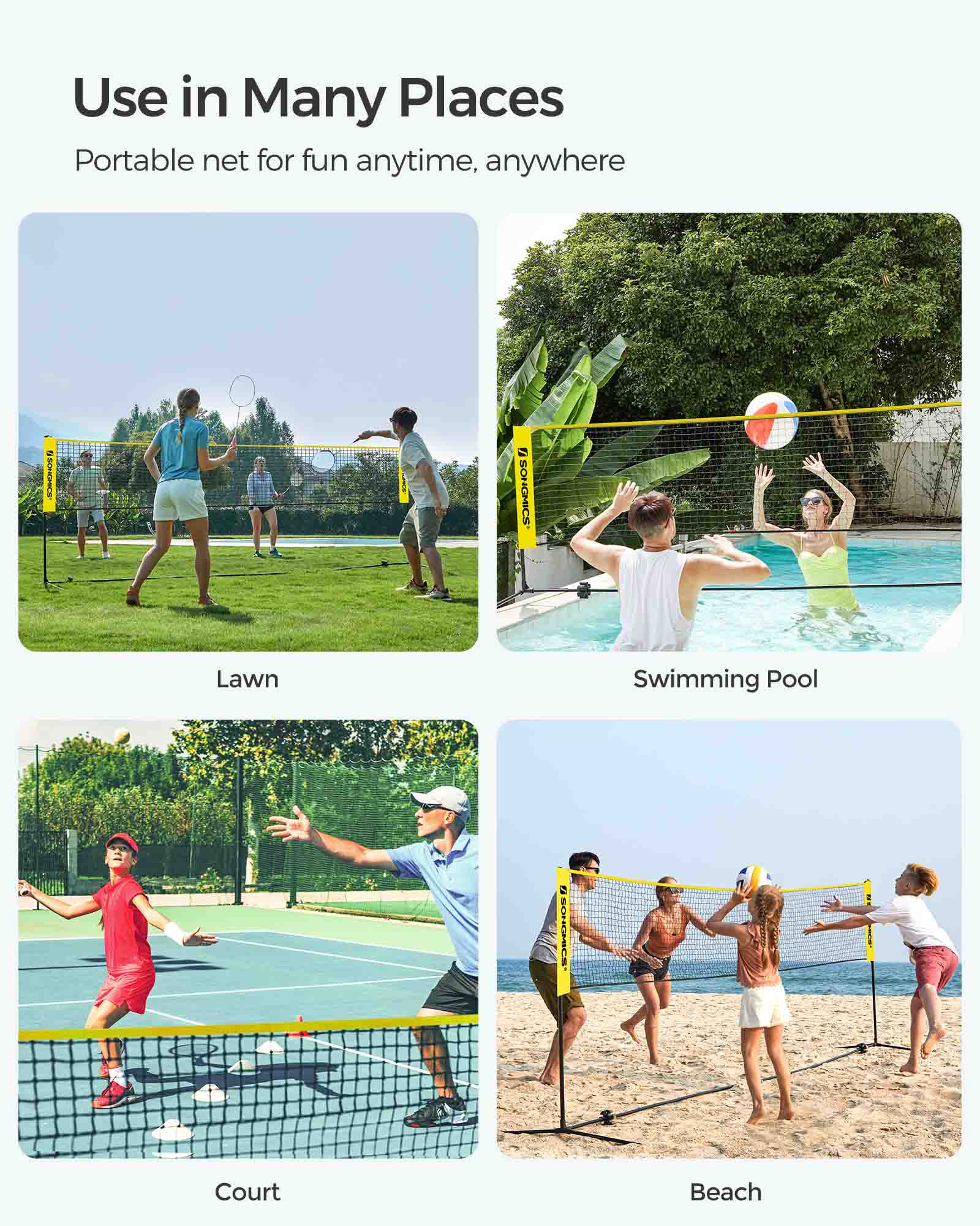 Height Adjustable Badminton Net – Durable Fabric – 5m – Includes Adjustable Poles