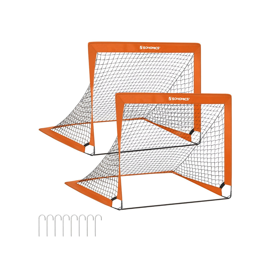 Set of 2 Children's Football Goals – Steel, Fibreglass, Oxford and Polyester Fabric – Orange – Quick Assembly