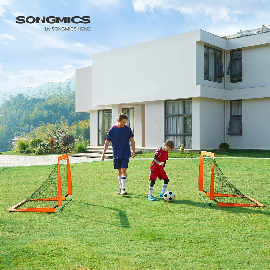 Set of 2 Children's Football Goals – Steel, Fibreglass, Oxford and Polyester Fabric – Orange – Quick Assembly