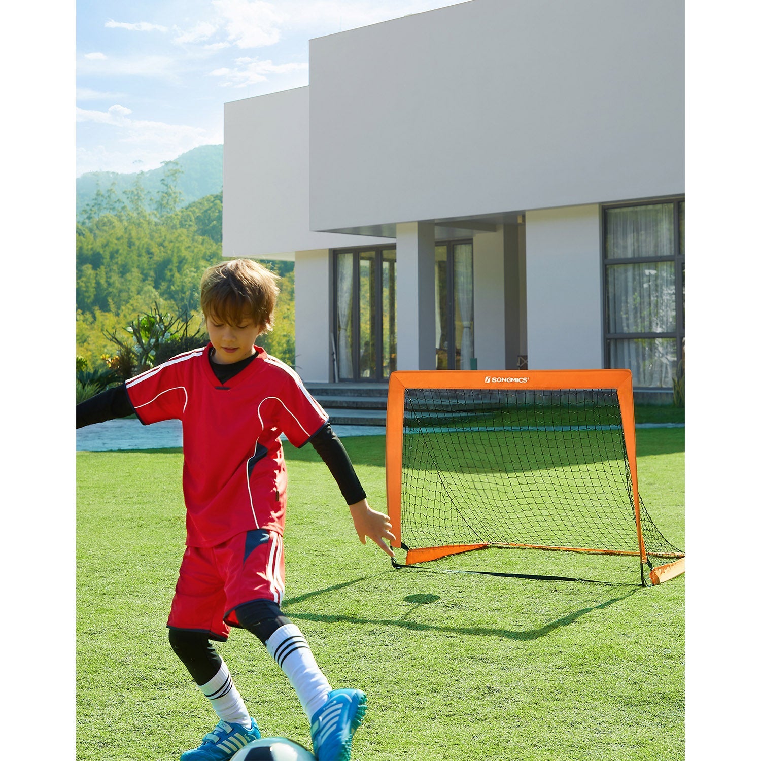 Set of 2 Children's Football Goals – Steel, Fibreglass, Oxford and Polyester Fabric – Orange – Quick Assembly