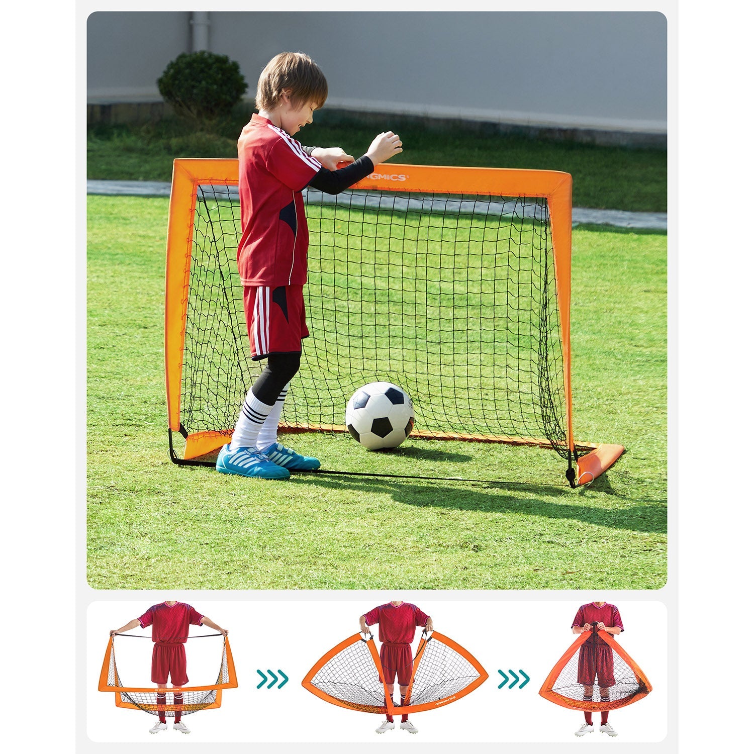 Set of 2 Children's Football Goals – Steel, Fibreglass, Oxford and Polyester Fabric – Orange – Quick Assembly