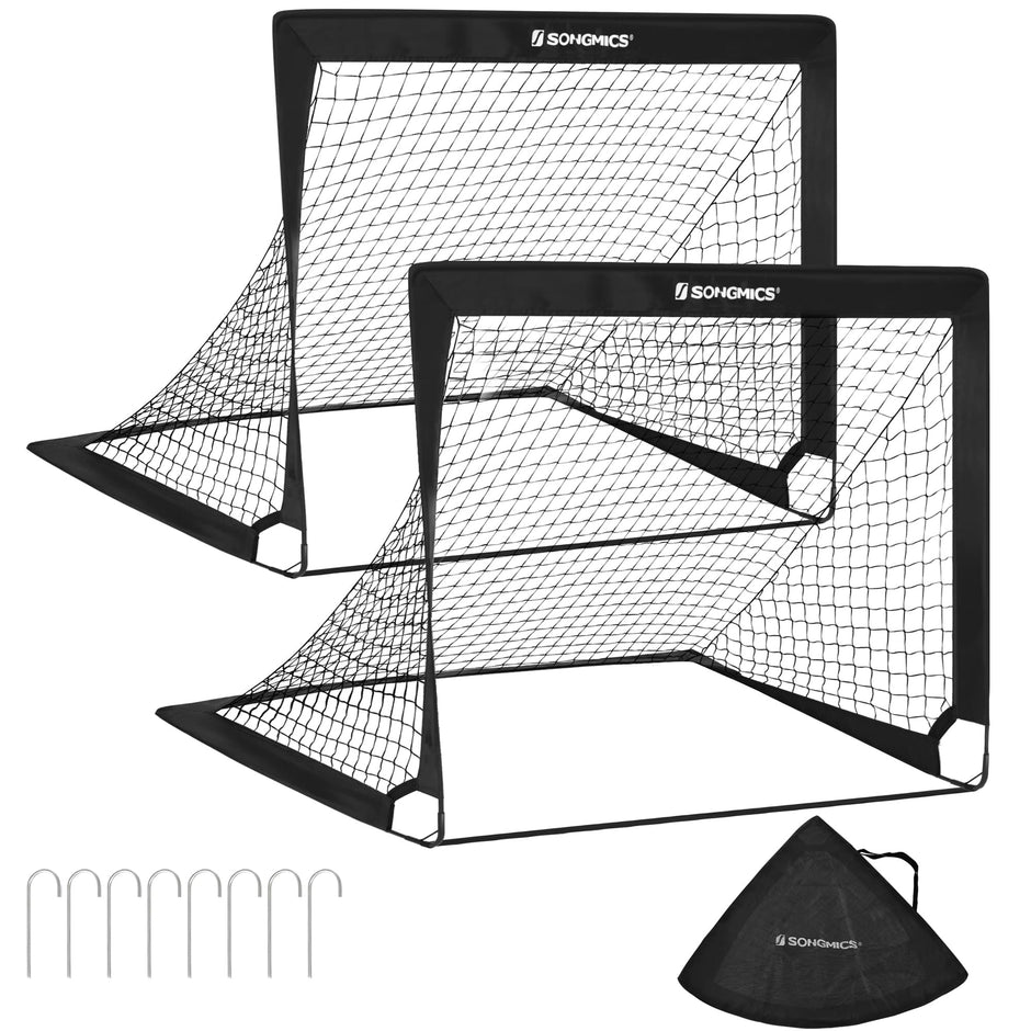 Set of 2 Portable Soccer Nets – Steel and Fibreglass – Red – Quick Assembly for Garden, Park, and Beach