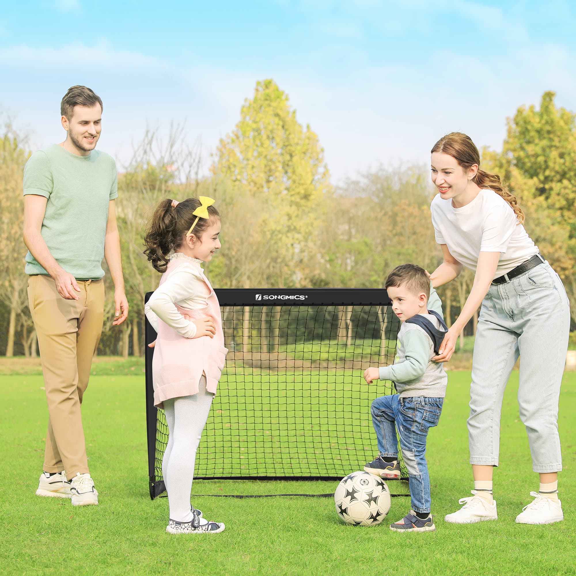 Set of 2 Portable Soccer Nets – Steel and Fibreglass – Red – Quick Assembly for Garden, Park, and Beach