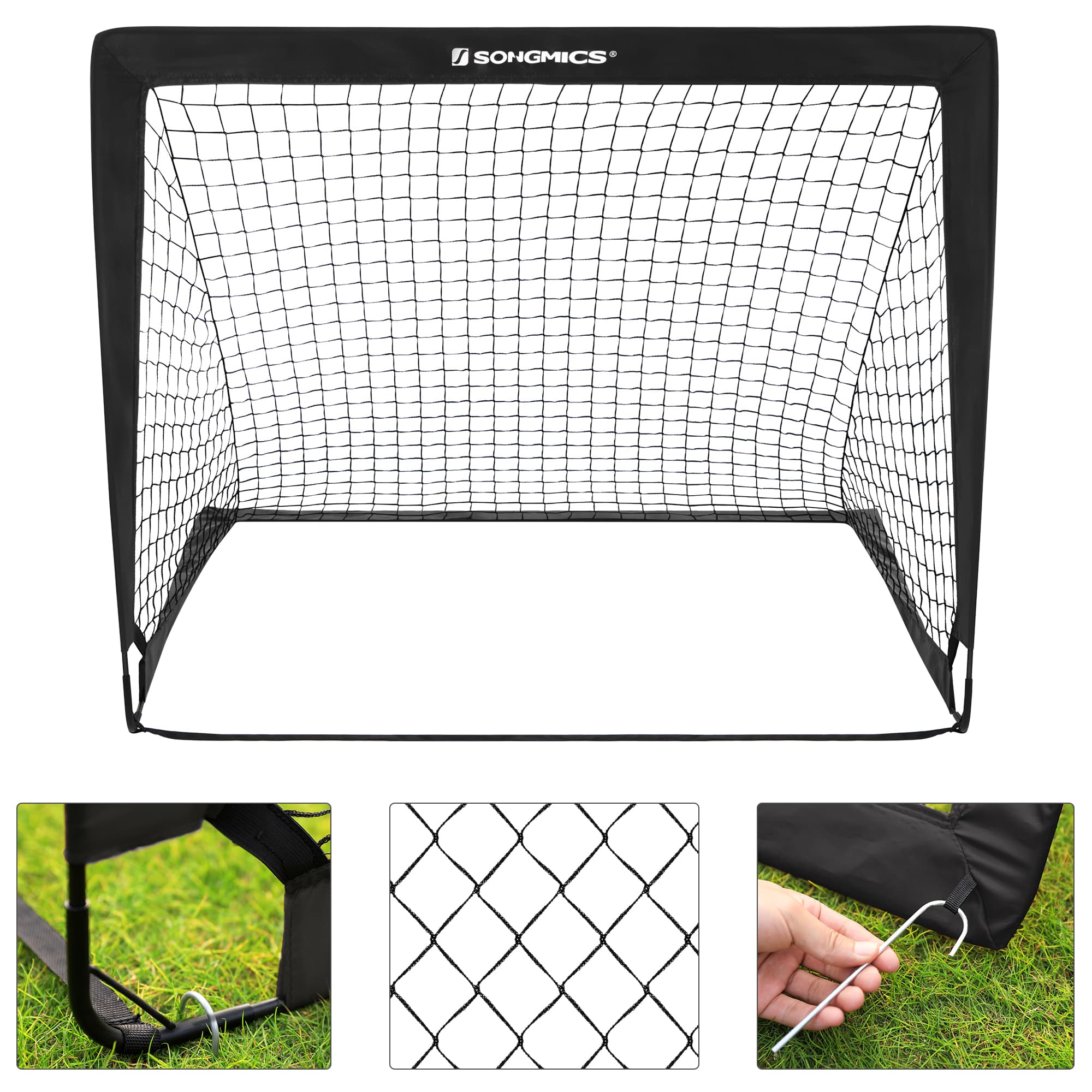 Set of 2 Portable Soccer Nets – Steel and Fibreglass – Red – Quick Assembly for Garden, Park, and Beach