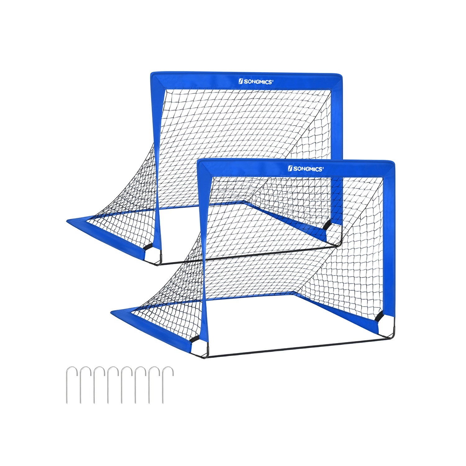 Set of 2 Folding Children's Football Goals – Steel and Fibreglass – Blue and Red – Quick Assembly