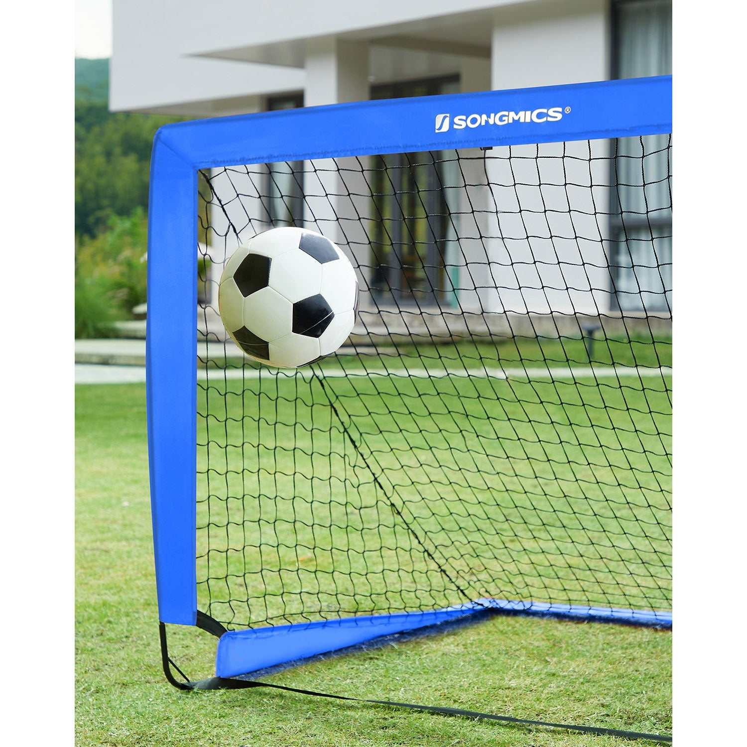Set of 2 Folding Children's Football Goals – Steel and Fibreglass – Blue and Red – Quick Assembly