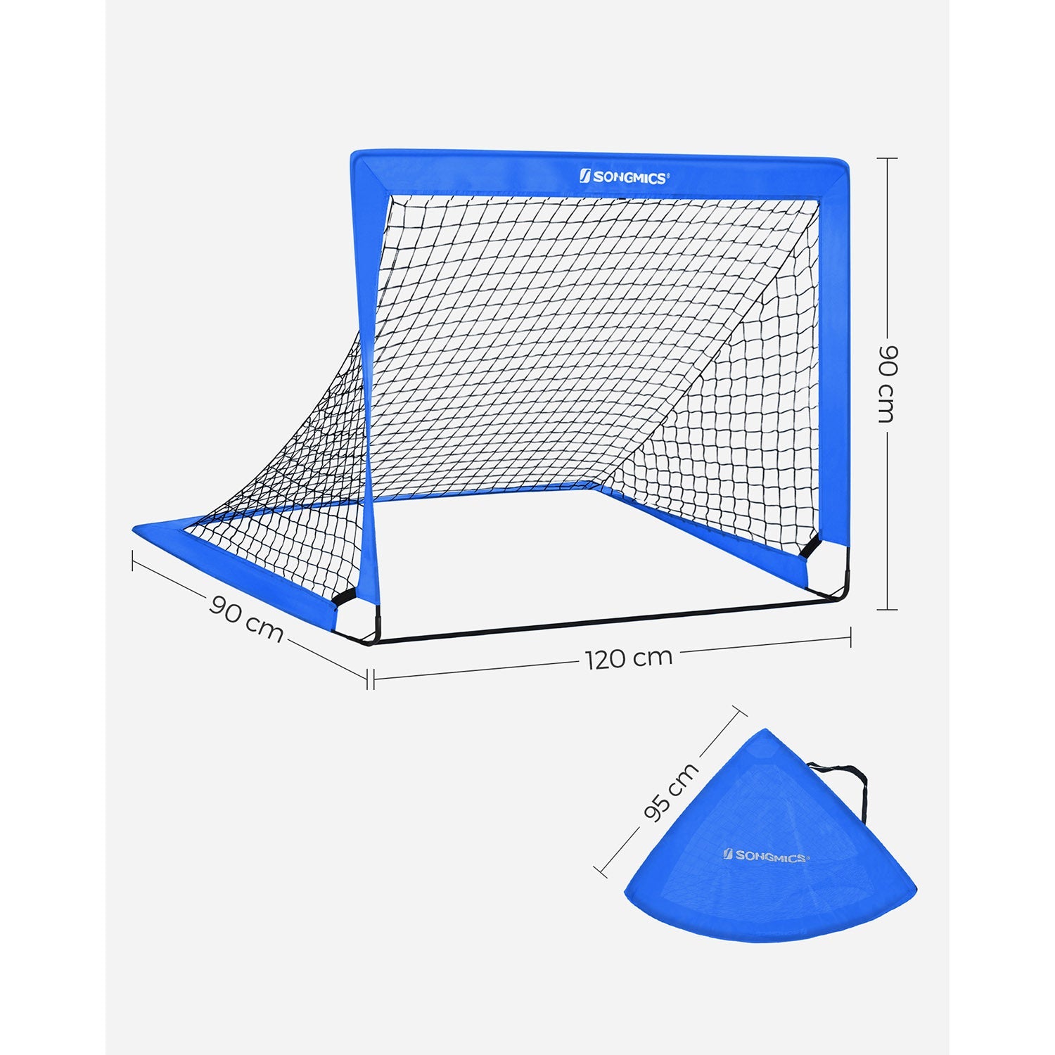 Set of 2 Folding Children's Football Goals – Steel and Fibreglass – Blue and Red – Quick Assembly