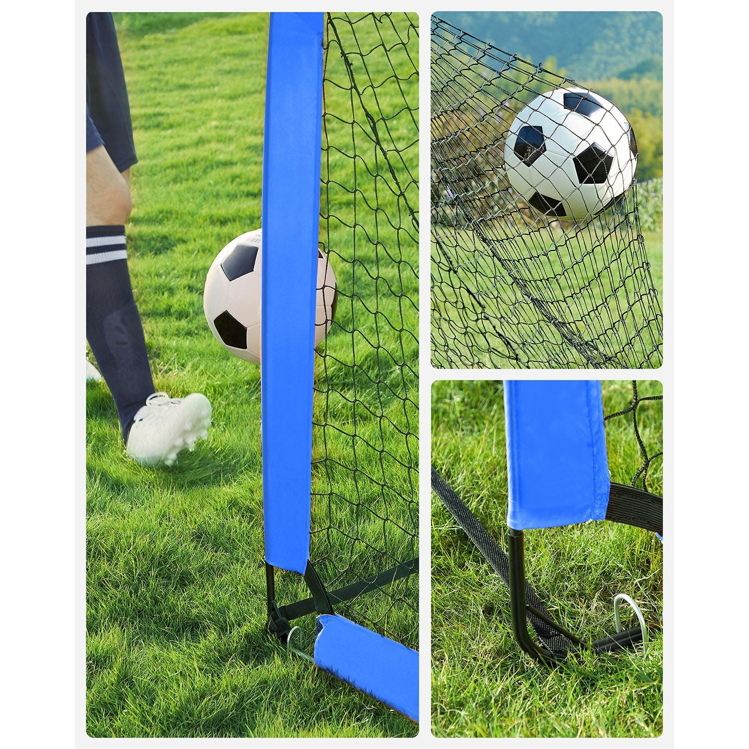 Set of 2 Folding Children's Football Goals – Steel and Fibreglass – Blue and Red – Quick Assembly