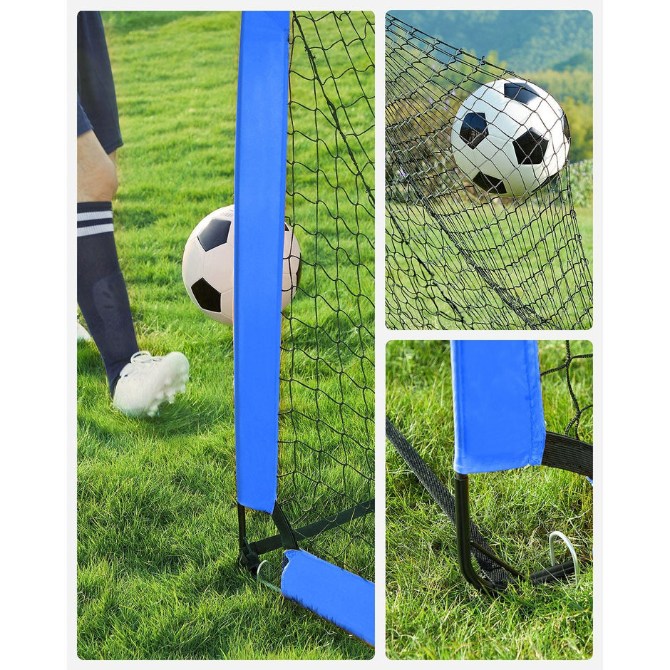 Set of 2 Folding Children's Football Goals – Steel and Fibreglass – Blue and Red – Quick Assembly