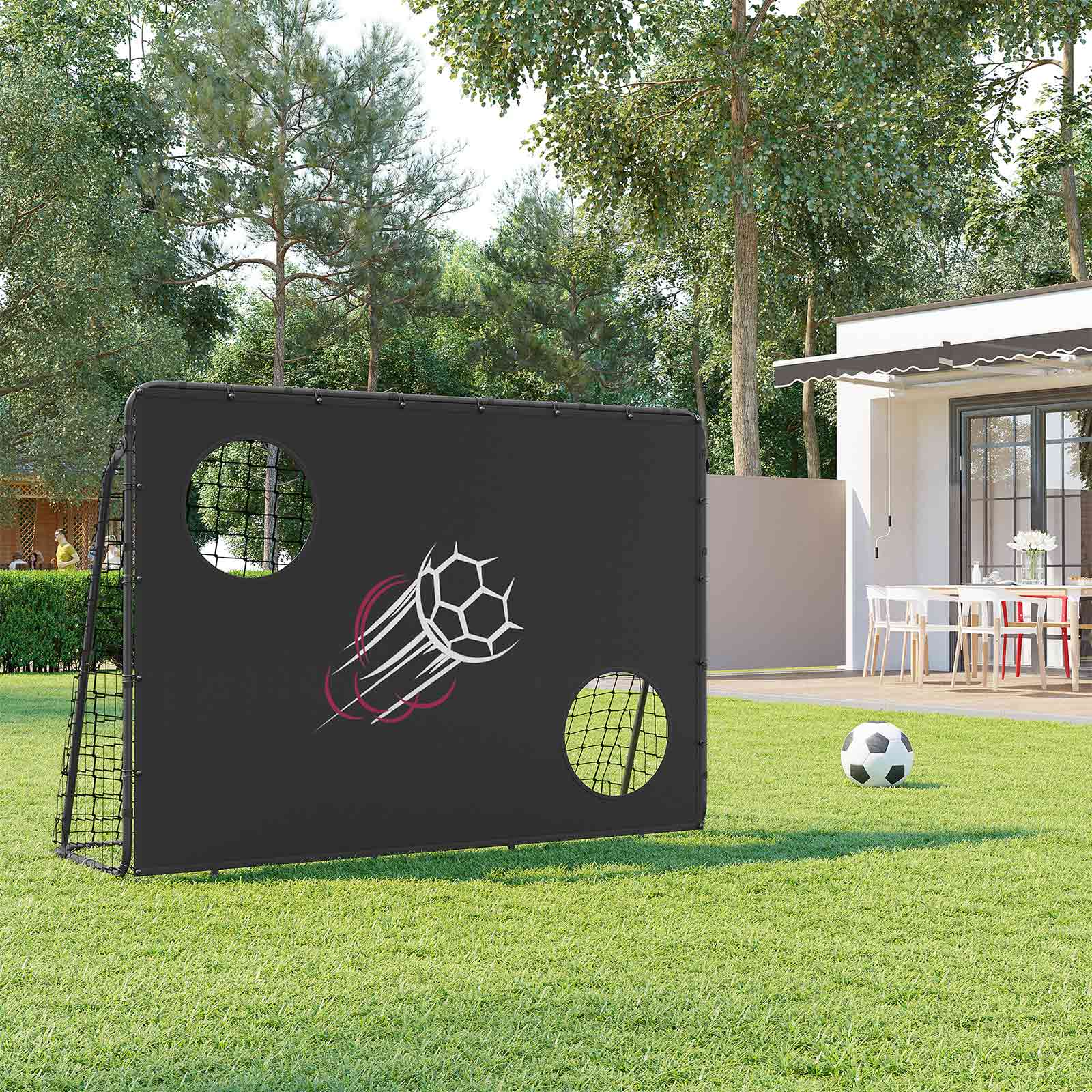 Football Goal – Iron and PE – Black – Quick Assembly with Target