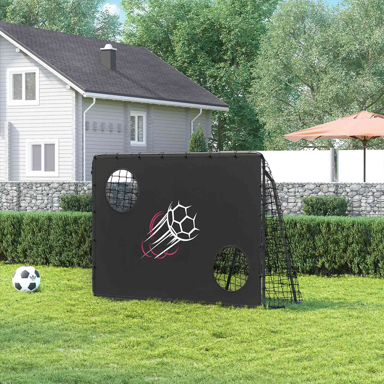 Football Goal – Iron and PE – Black – Quick Assembly with Target