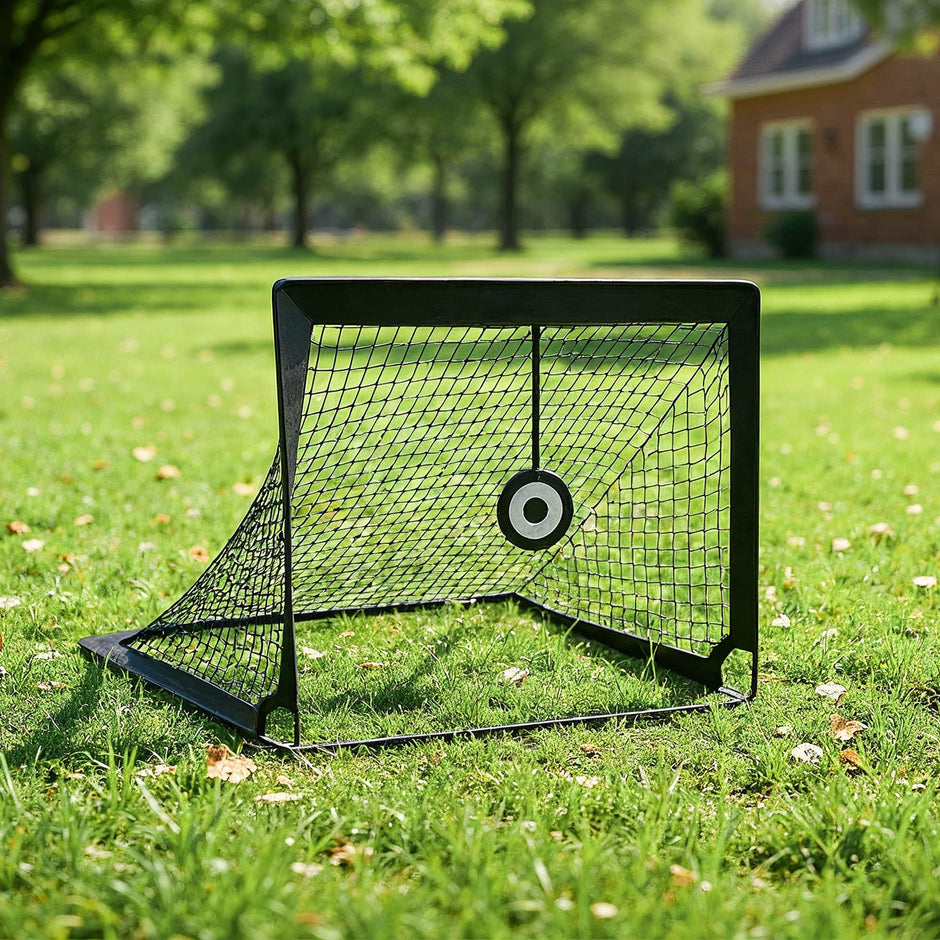 Set of 2 Portable Pop-Up Soccer Goals – Fiberglass – Black – Includes Targets and Training Cones