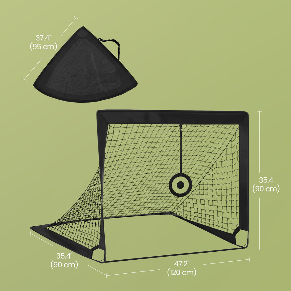 Set of 2 Portable Pop-Up Soccer Goals – Fiberglass – Black – Includes Targets and Training Cones
