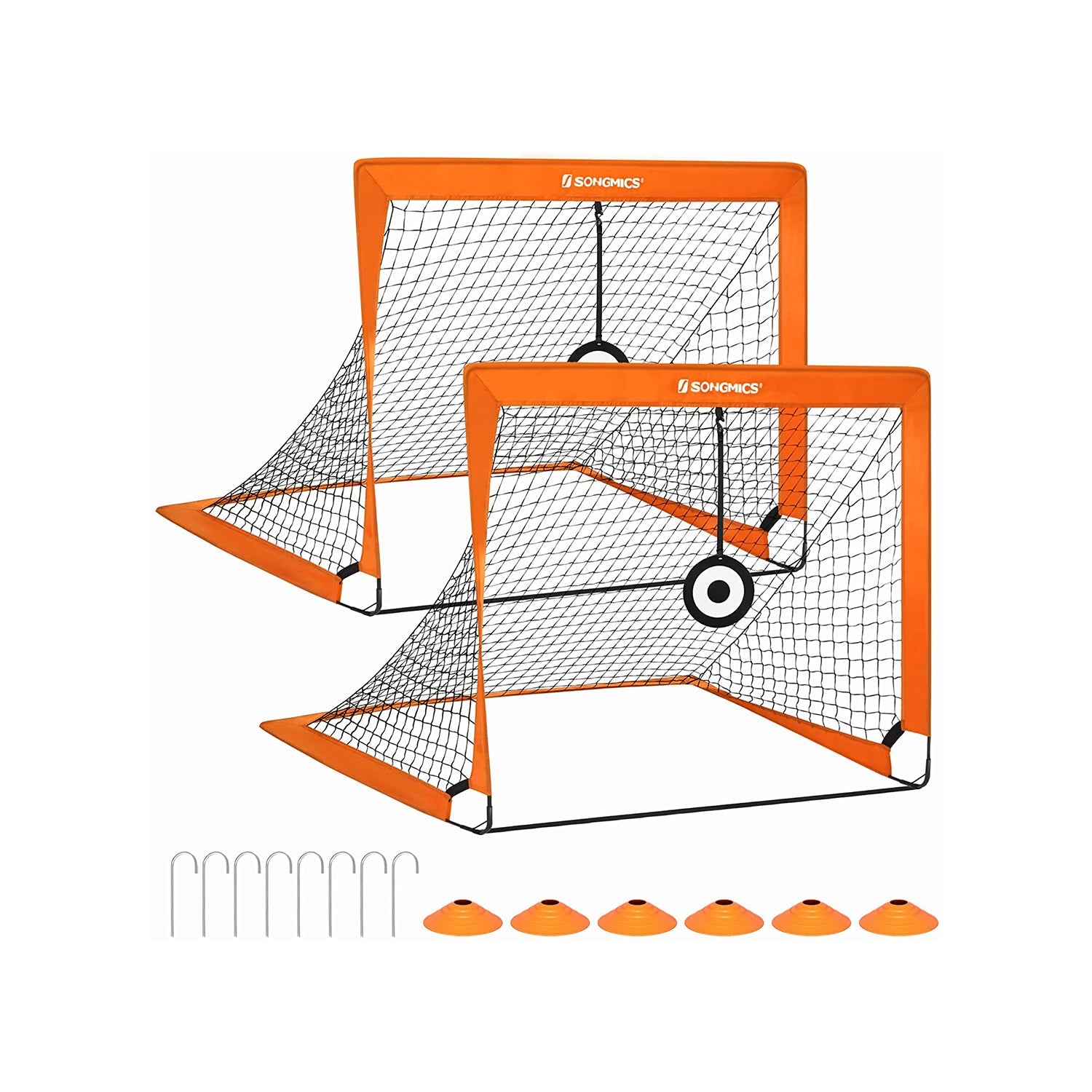 Set of 2 Portable Football Nets – Fibreglass – Black – Includes Targets and Training Cones