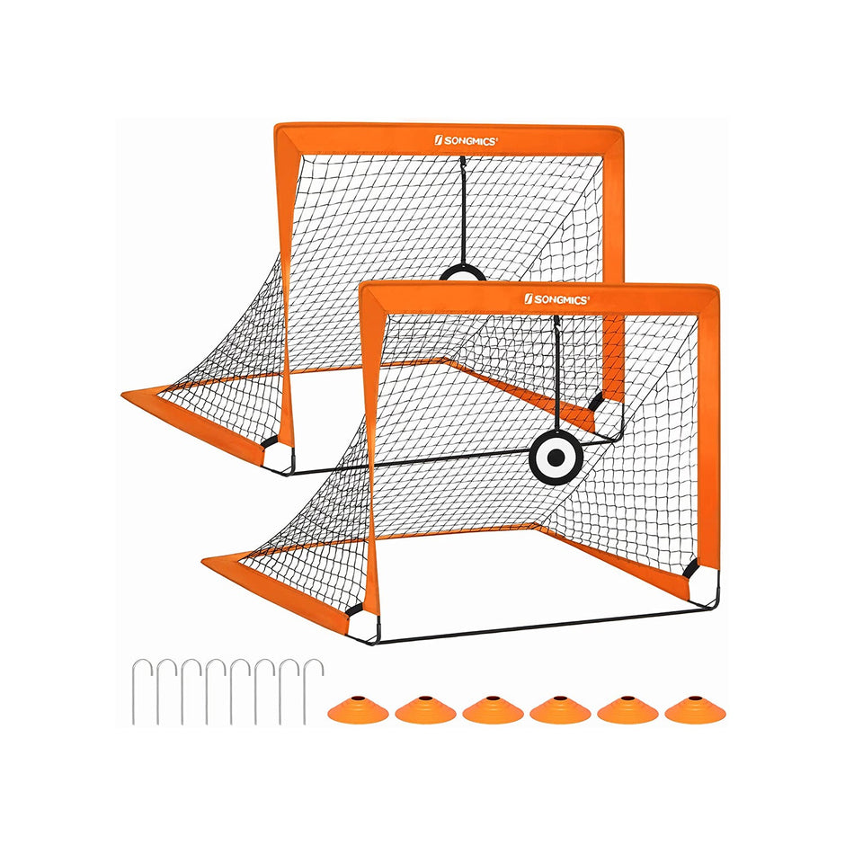 Set of 2 Portable Football Nets – Fibreglass – Black – Includes Targets and Training Cones