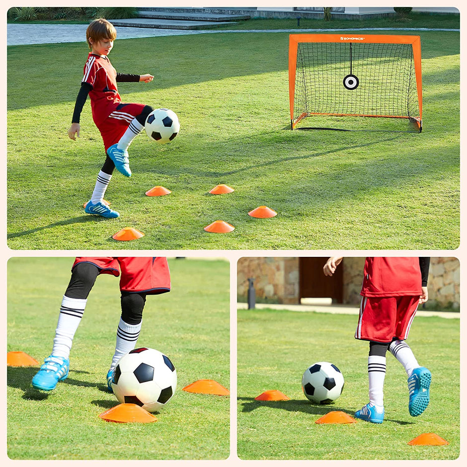 Set of 2 Portable Football Nets – Fibreglass – Black – Includes Targets and Training Cones