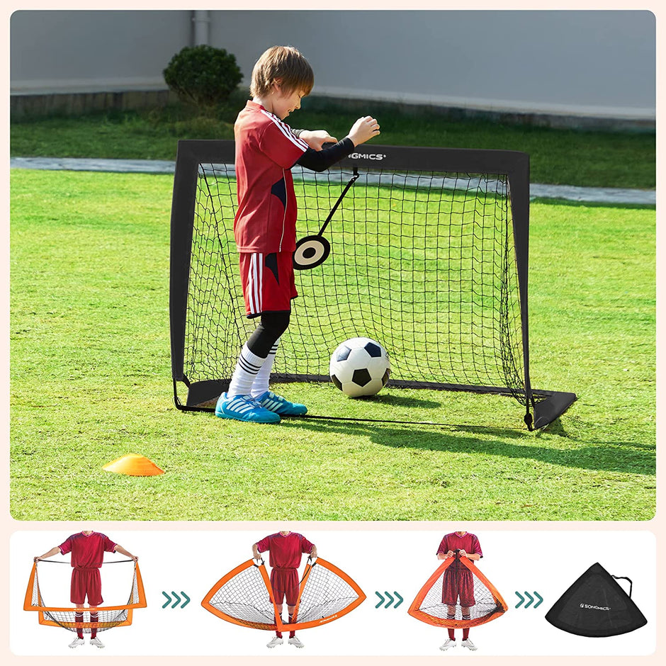 Set of 2 Portable Football Nets – Fibreglass – Black – Includes Targets and Training Cones