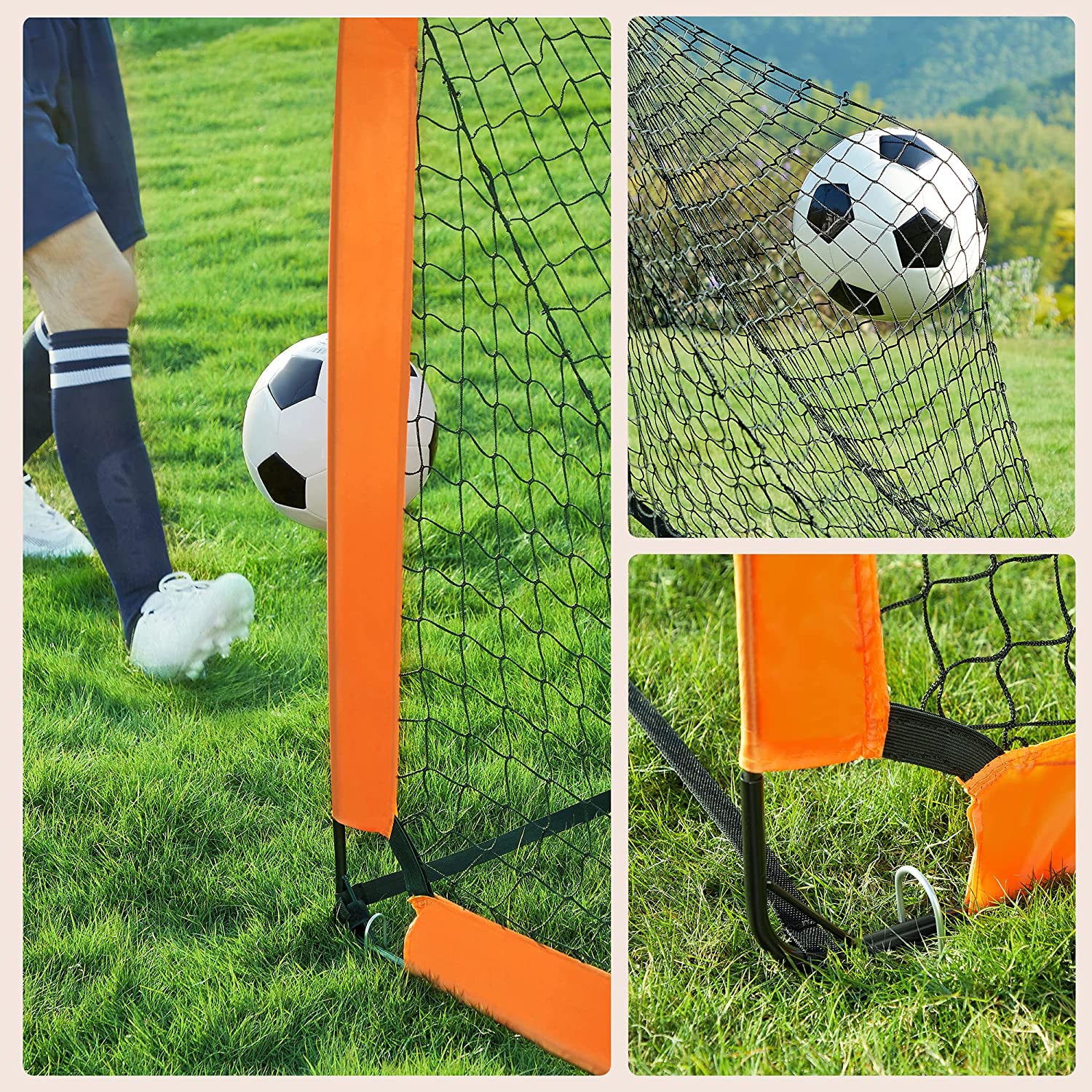 Set of 2 Portable Football Nets – Fibreglass – Black – Includes Targets and Training Cones