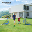 Set of 2 Kids Football Goals – Fibreglass – Blue – Portable with Targets and Training Cones