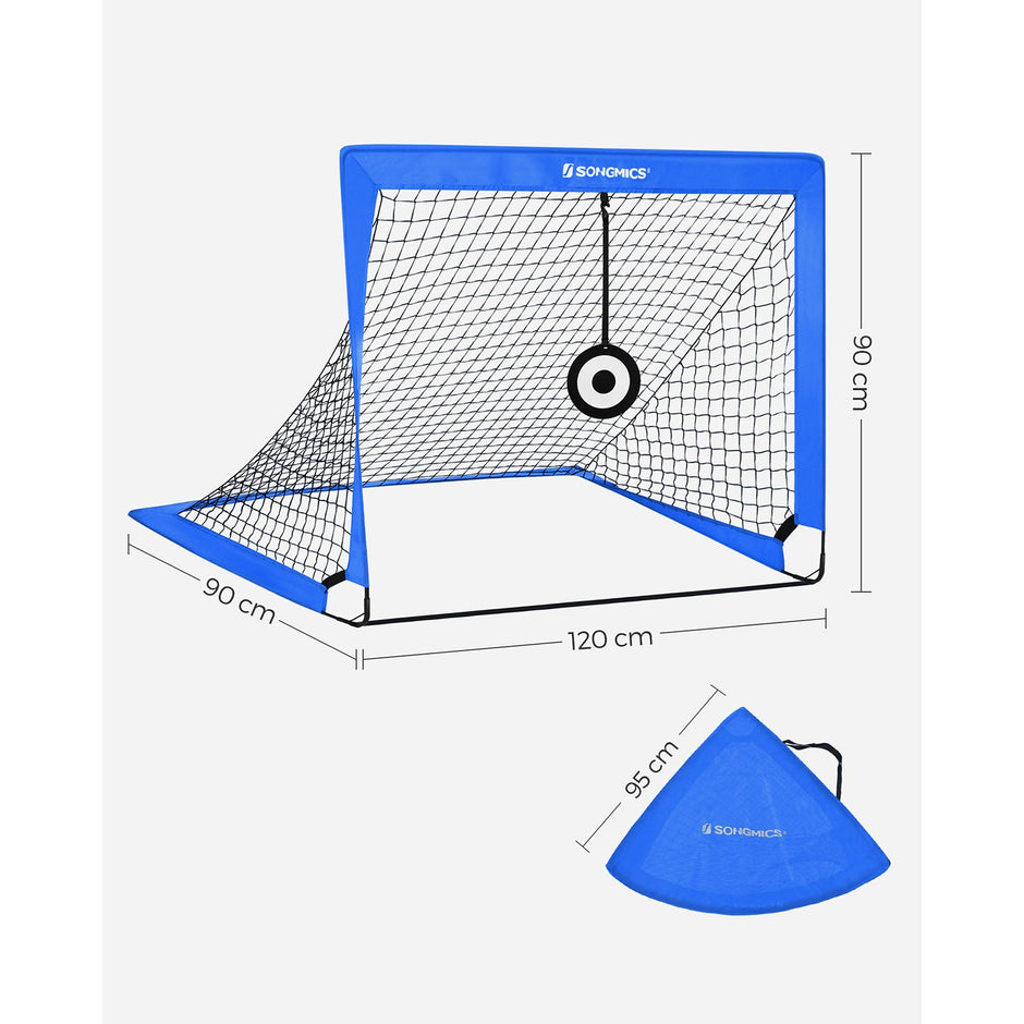 Set of 2 Kids Football Goals – Fibreglass – Blue – Portable with Targets and Training Cones