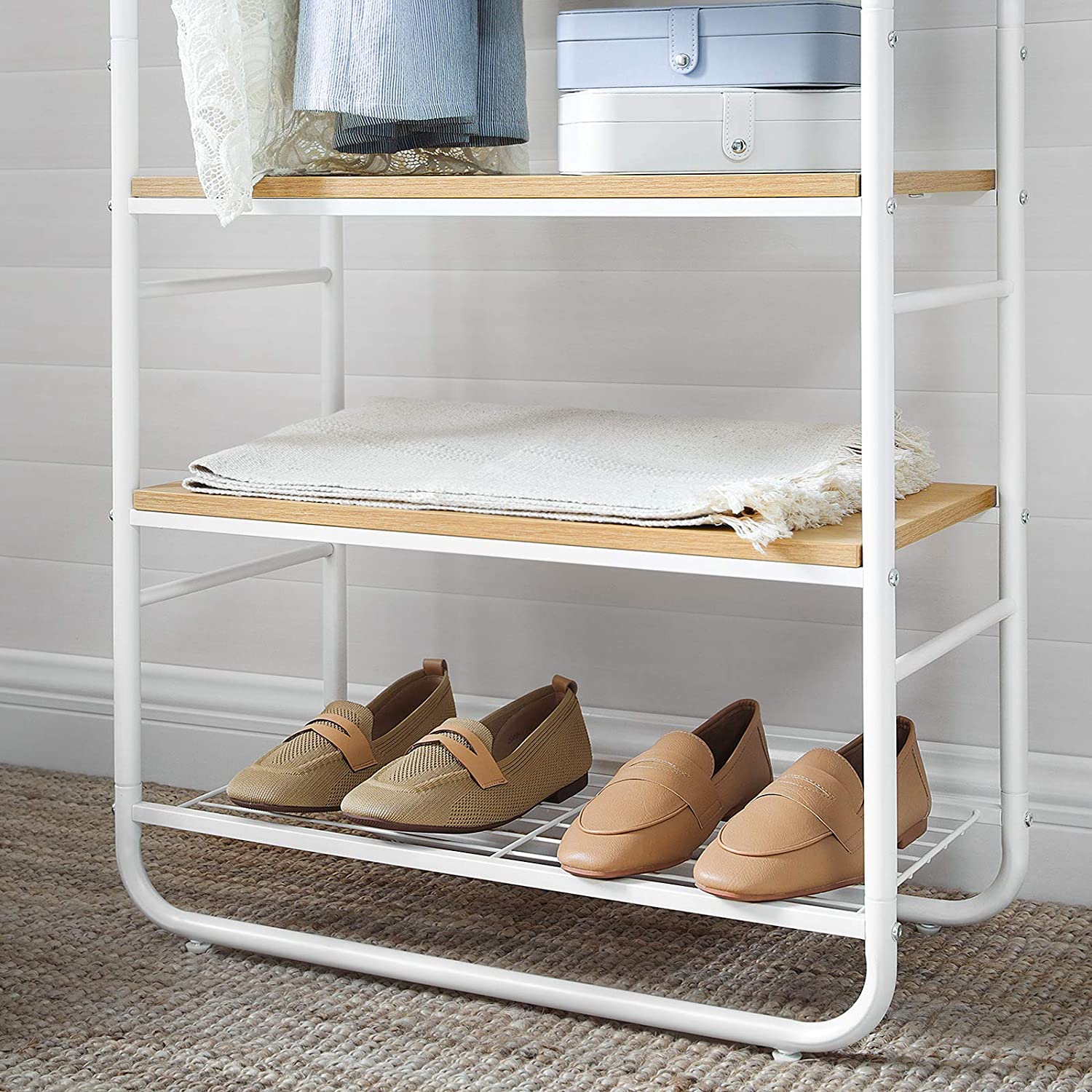 Coat Rack – Wood and Metal – Rustic Brown and Black – With Shoe Rack