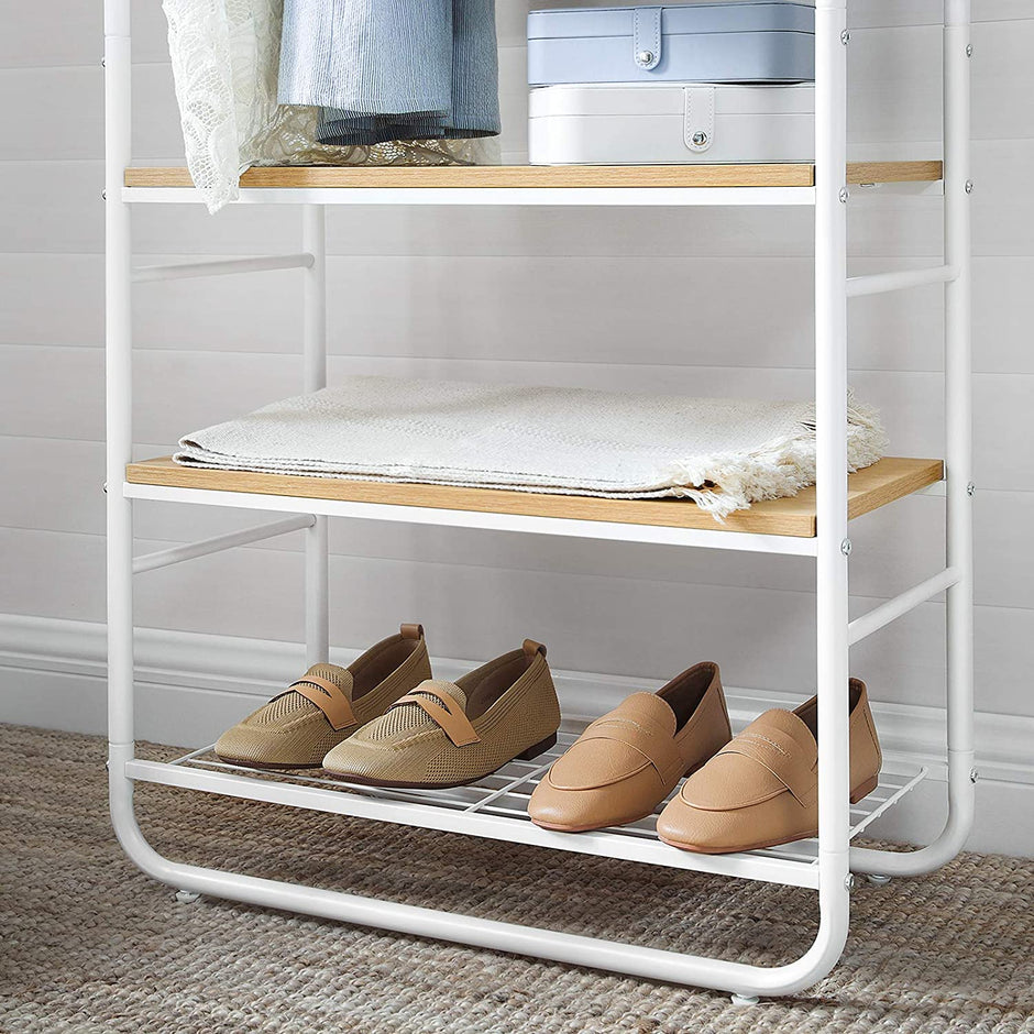 Coat Rack – Wood and Metal – Rustic Brown and Black – With Shoe Rack