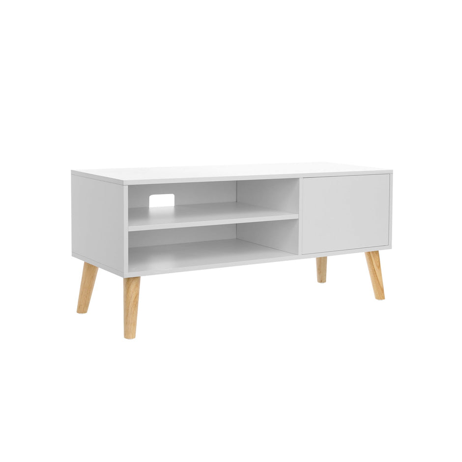 Scandinavian TV Stand – Wood – White – Retro Design for Flat Screen TVs and Gaming Consoles