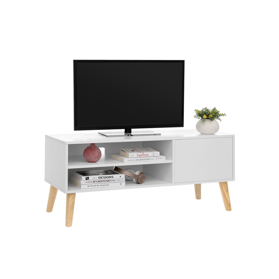 Scandinavian TV Stand – Wood – White – Retro Design for Flat Screen TVs and Gaming Consoles