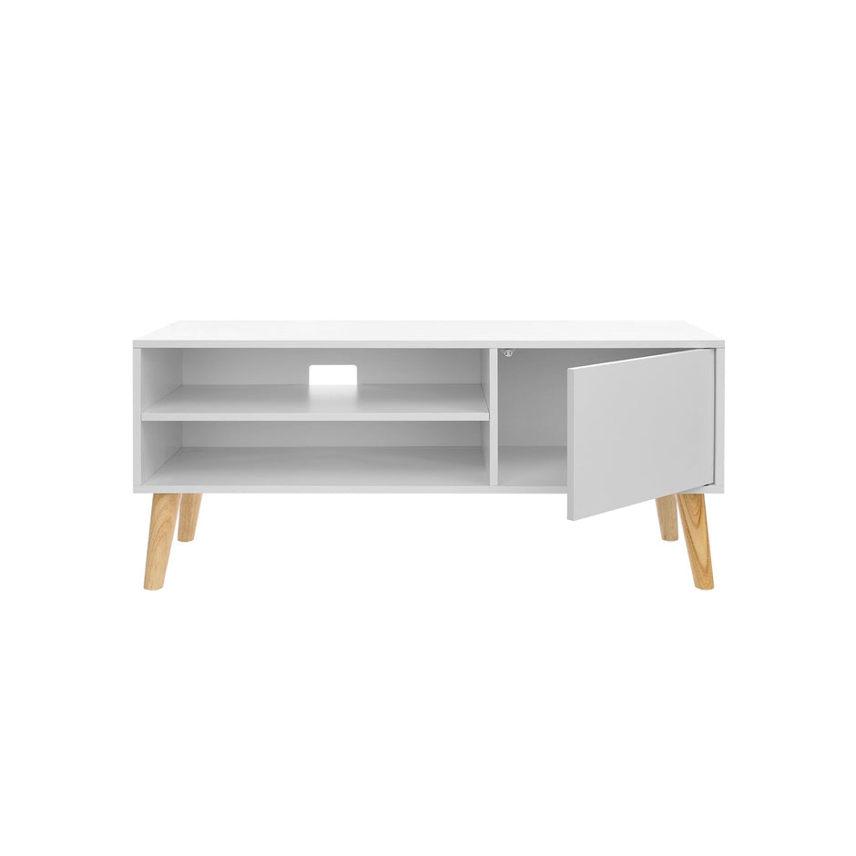 Scandinavian TV Stand – Wood – White – Retro Design for Flat Screen TVs and Gaming Consoles