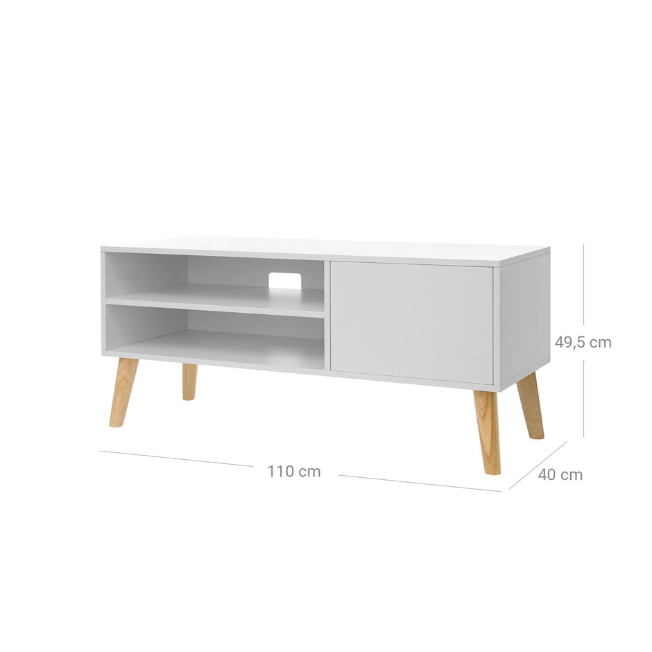 Scandinavian TV Stand – Wood – White – Retro Design for Flat Screen TVs and Gaming Consoles