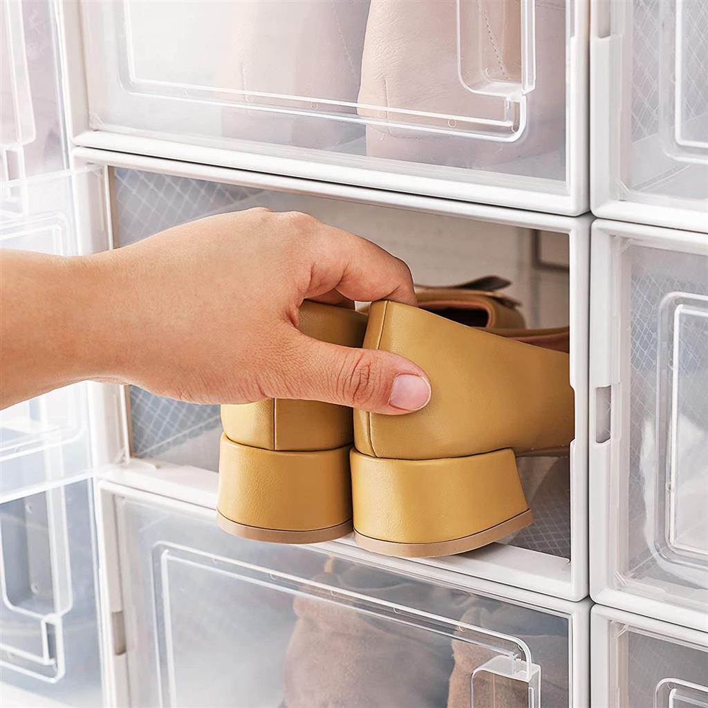 Shoe Storage Organisers – Plastic – Clear – Stackable and Foldable, Pack of 10